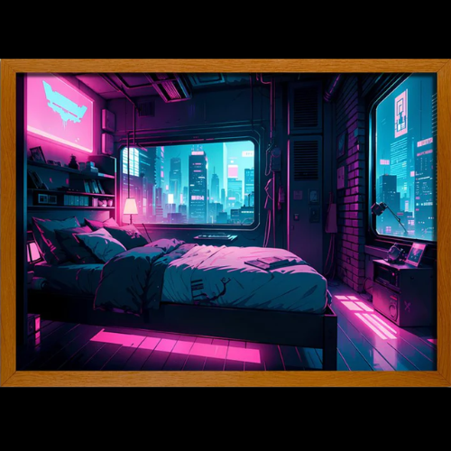 Cyberpunk Space Transformation LED Light Up Painting Frame - The Art of Futuristic Aesthetics - Large Size 12.6" x 9.3"